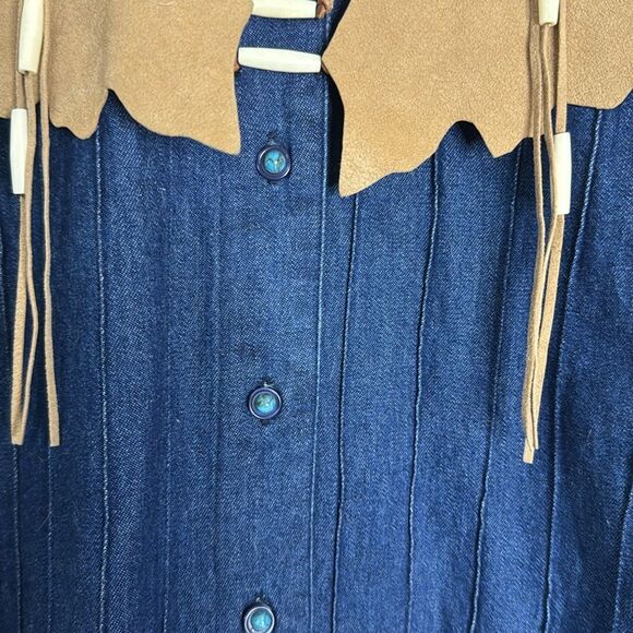 Vtg wanted Boho Western Fringe denim shirt button up with tassle size small cute - Picture 7 of 9